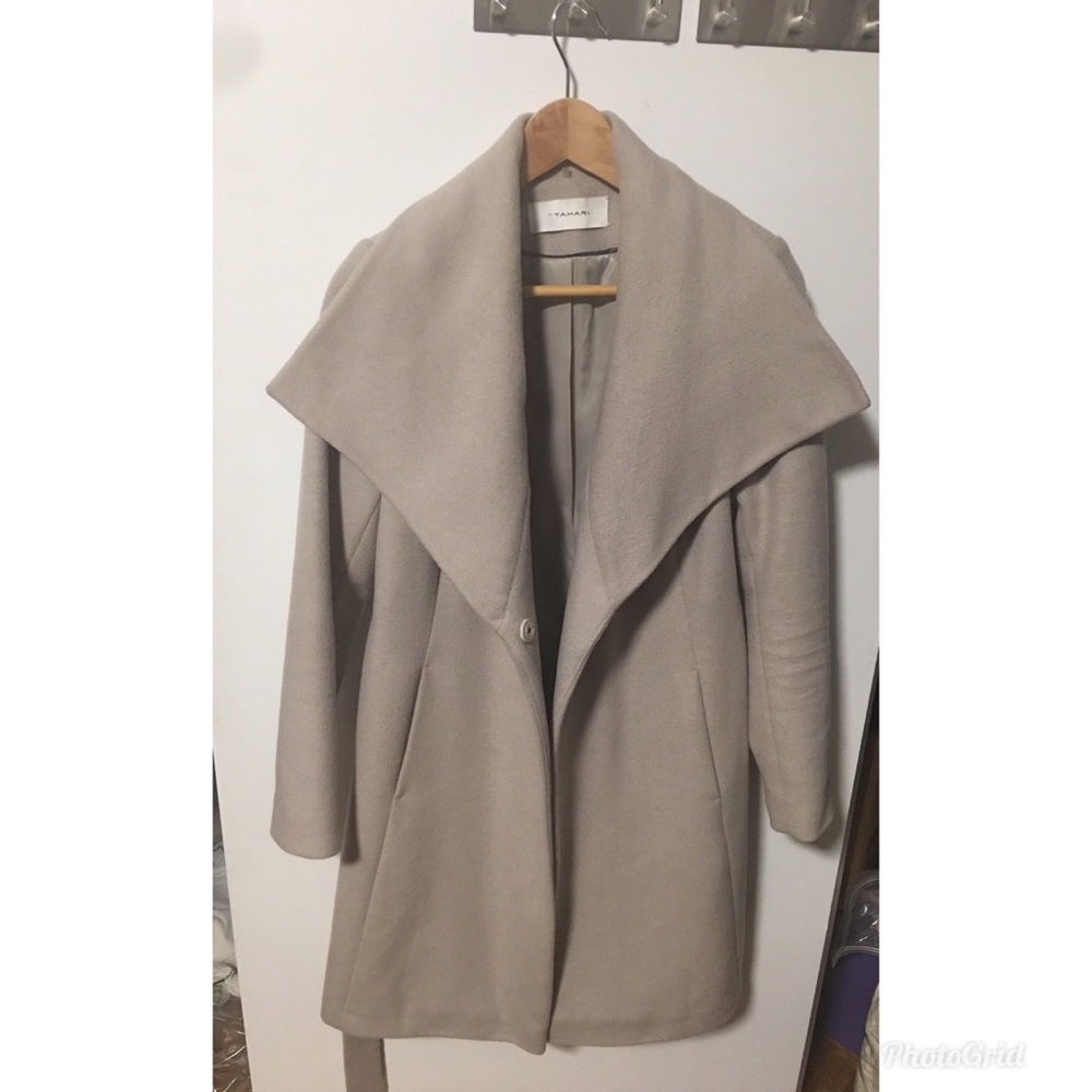 T Tahari Marla Soft Gray Wrap Coat